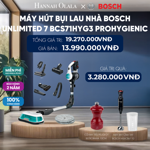  MÁY HÚT BỤI LAU NHÀ BOSCH UNLIMITED 7 BCS71HYG3 PROHYGIENIC 