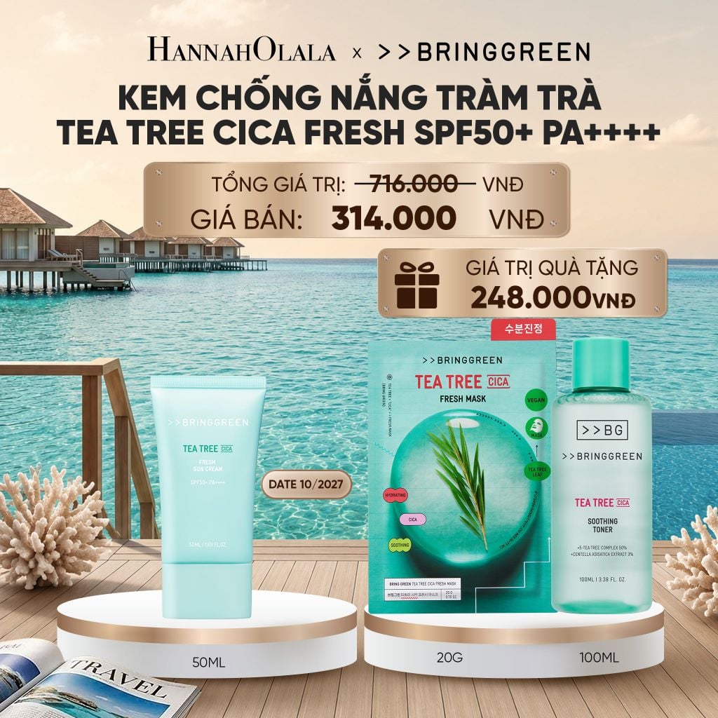  KEM CHỐNG NẮNG TRÀM TRÀ BRING GREEN TEA TREE CICA FRESH SUN CREAM SPF50+ PA++++ 50ML_ D965 