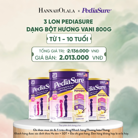  3 LON PEDIASURE DẠNG BỘT HƯƠNG VANI 800G (DÙNG CHO BÉ 1-10 TUỔI) - A1585 
