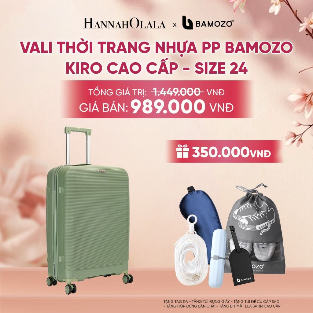  VALI BAMOZO KIRO NHỰA PP CAO CẤP CHỐNG VỠ, CHỐNG RẠCH (TẶNG TAG DA + TÚI ĐỰNG GIÀY + TÚI ĐỰNG CÁP SẠC + HỘP ĐỰNG BÀN CHẢI + BỊT MẮT LỤA SATIN) - A2095 