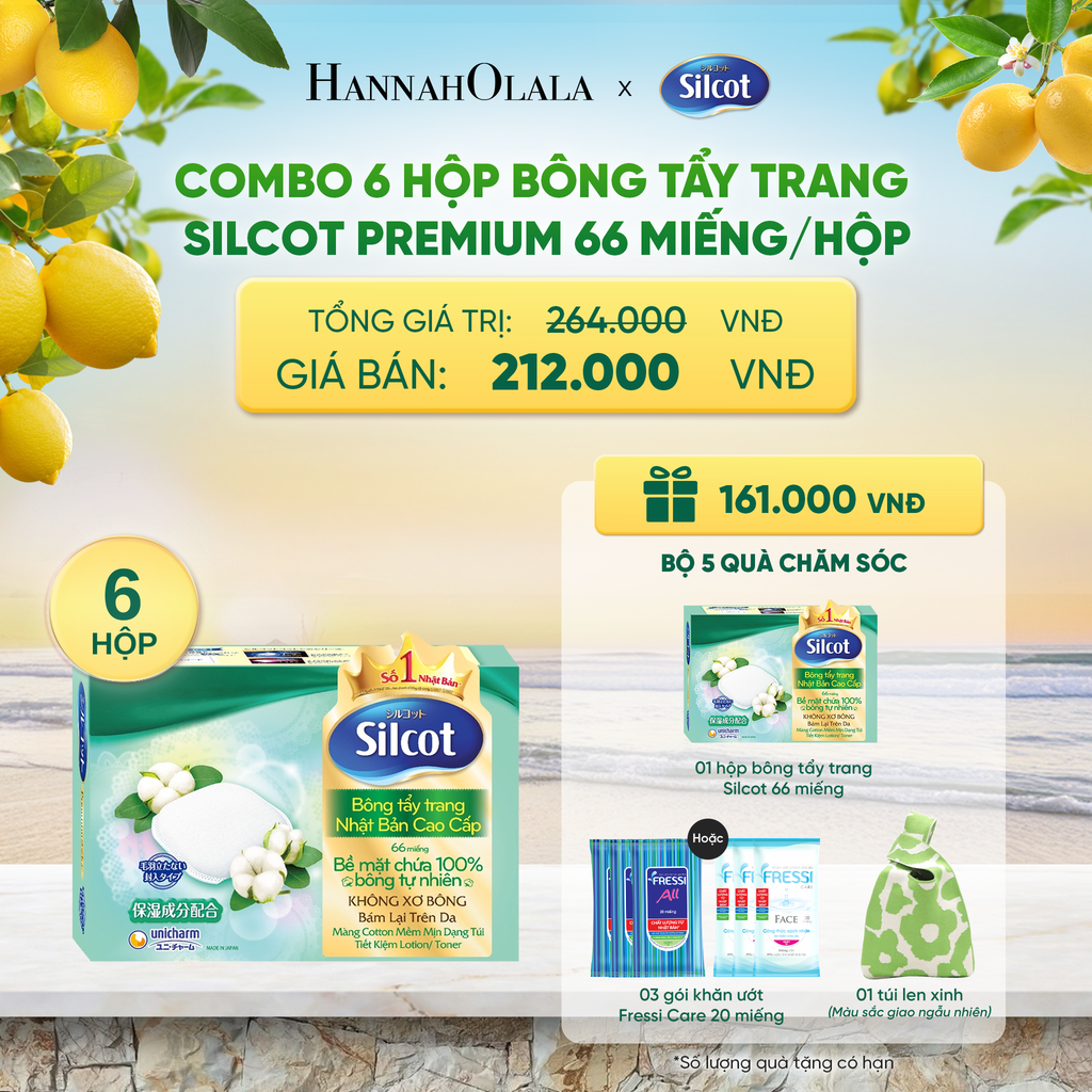  COMBO 6 HỘP BÔNG TRANG ĐIỂM (BÔNG TẨY TRANG) CAO CẤP SILCOT PREMIUM 66 MIẾNG/HỘP - DEAL 4 