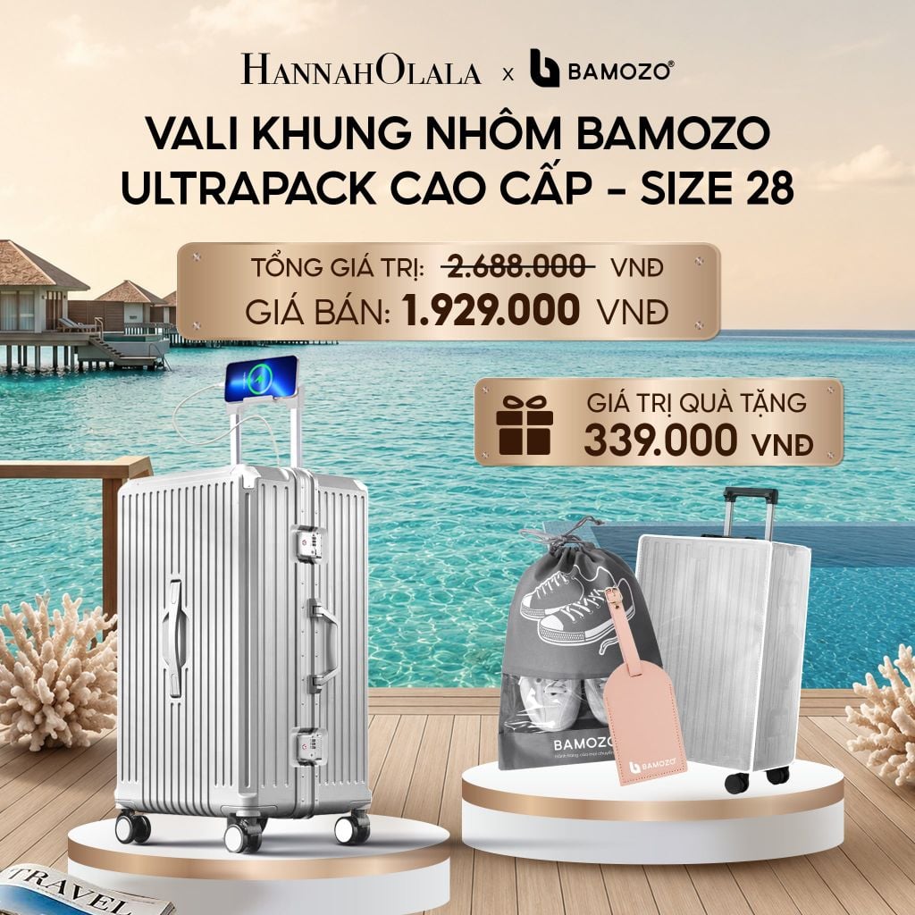  VALI BAMOZO KHUNG NHÔM ULTRAPACK CAO CẤP (TẶNG BỌC VALI CC TRONG SUỐT + THẺ TAG DA CHỐNG THẤT LẠC + TÚI ĐỰNG GIÀY)_ D852 