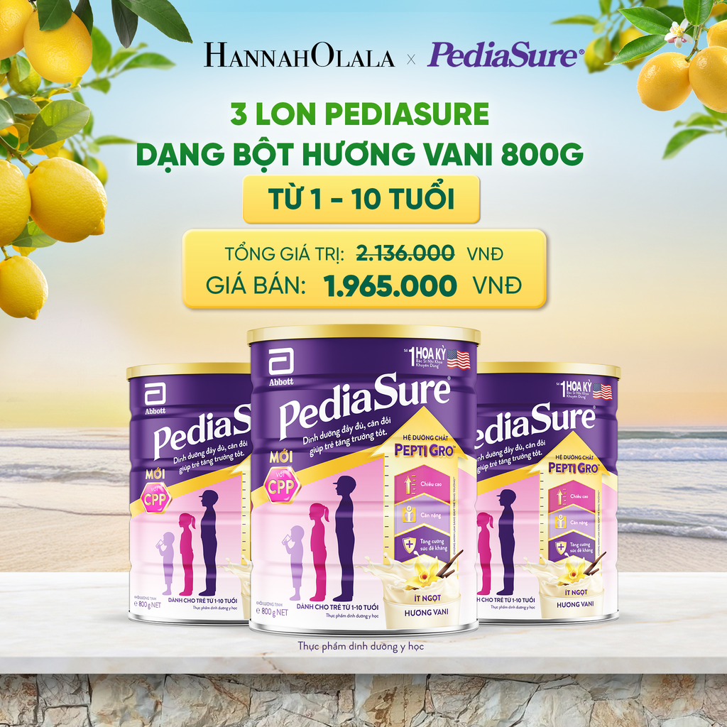  3 LON PEDIASURE DẠNG BỘT HƯƠNG VANI 800G (DÙNG CHO BÉ 1-10 TUỔI) DEAL 4: 