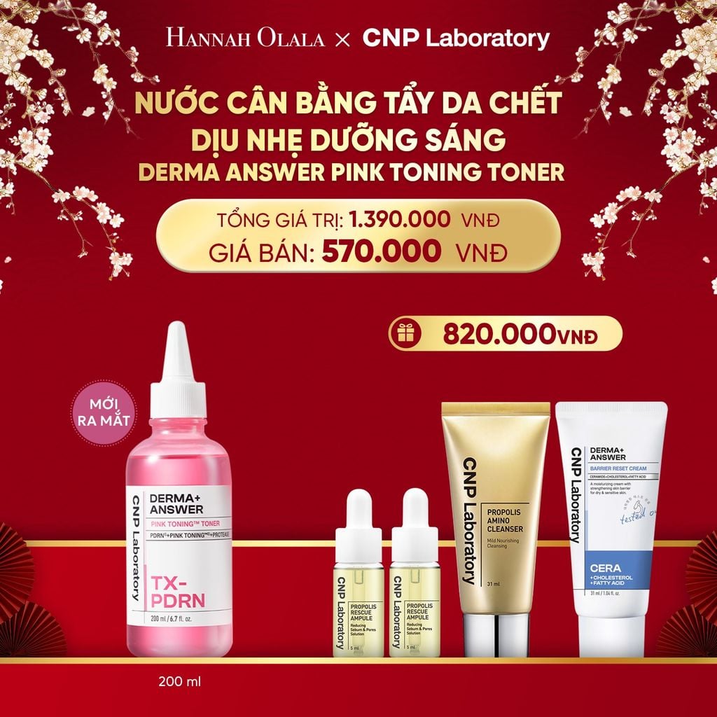  DEAL 53: MỚI RA MẮT - NƯỚC CÂN BẰNG TẨY DA CHẾT DỊU NHẸ DƯỠNG SÁNG CNP DERMA ANSWER PINK TONING TONER 200ML 