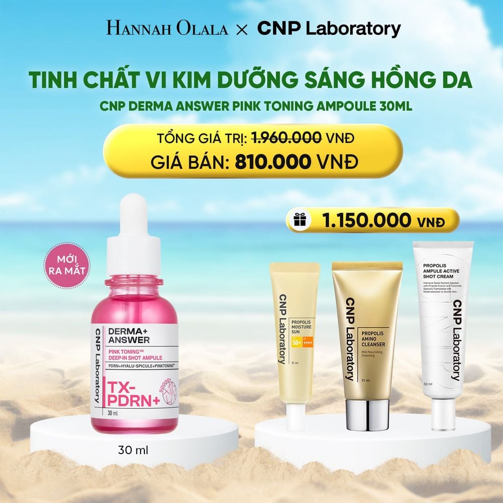  MỚI RA MẮT - TINH CHẤT VI KIM DƯỠNG SÁNG HỒNG DA CNP DERMA ANSWER PINK TONING AMPOULE 30ML 