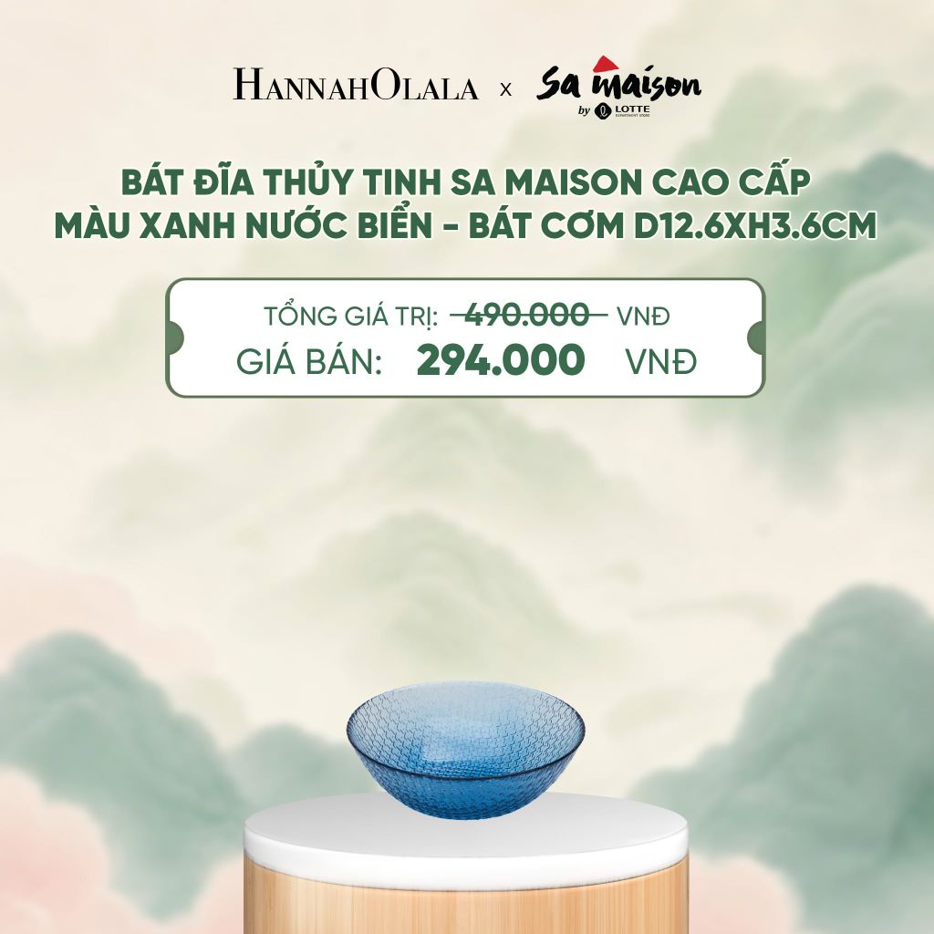  BÁT ĐĨA THỦY TINH SA MAISON CAO CẤP MÀU XANH NƯỚC BIỂN - DEAL 15 - A1758 