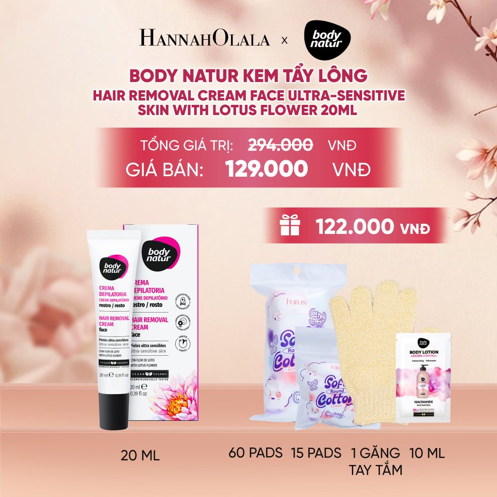  BODY NATUR KEM TẨY LÔNG HAIR REMOVAL CREAM FACE ULTRA-SENSITIVE SKIN WITH LOTUS FLOWER 20ML - A1554 