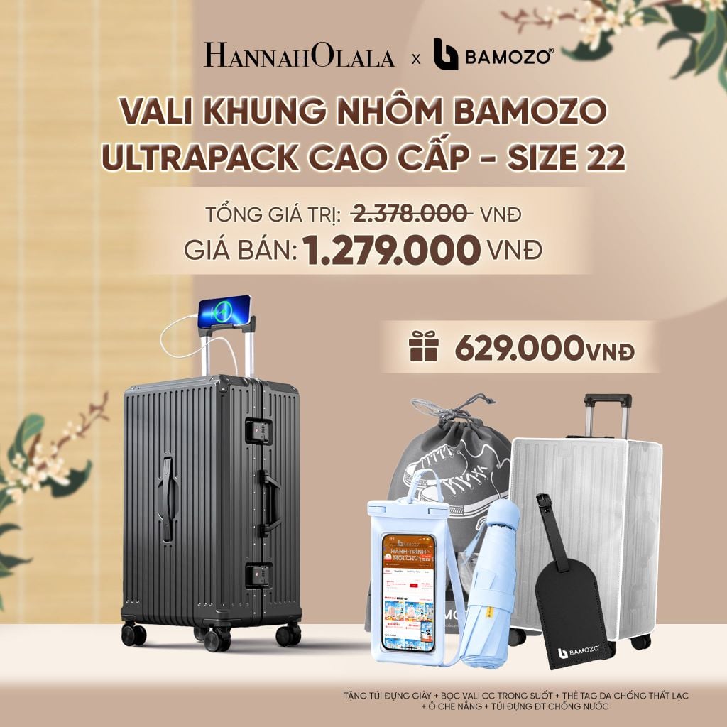  VALI BAMOZO KHUNG NHÔM ULTRAPACK CAO CẤP (TẶNG TÚI ĐỰNG GIÀY + BỌC VALI CC TRONG SUỐT + THẺ TAG DA CHỐNG THẤT LẠC + Ô CHE NẮNG + TÚI ĐỰNG ĐT CHỐNG NƯỚC) - A2548 