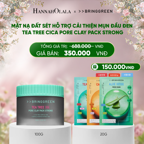  DEAL 5: MẶT NẠ ĐẤT SÉT HỖ TRỢ CẢI THIỆN MỤN ĐẦU ĐEN TRÀM TRÀ BRING GREEN TEA TREE CICA PORE CLAY PACK STRONG 100G 