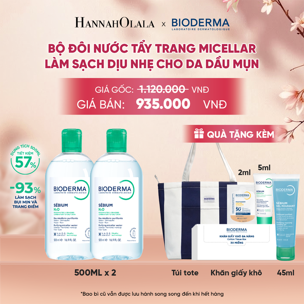  BỘ ĐÔI NƯỚC TẨY TRANG CÔNG NGHỆ MICELLAR LÀM SẠCH CHO DA DẦU,MỤN - A398 