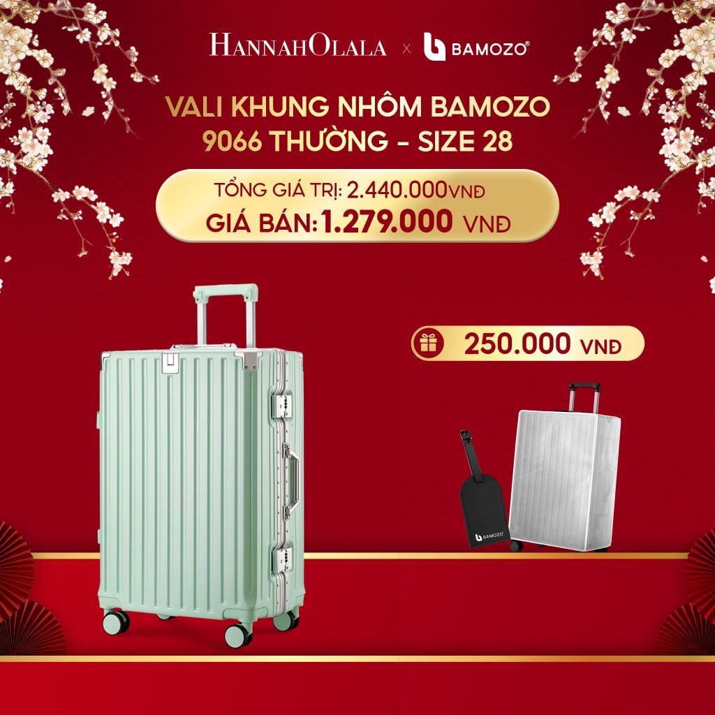  A985_DEAL 3: VALI BAMOZO KHUNG NHÔM 9066 BẢN THƯỜNG (TẶNG BỌC VALI TRONG SUỐT + TAG HÀNH LÝ DA) 