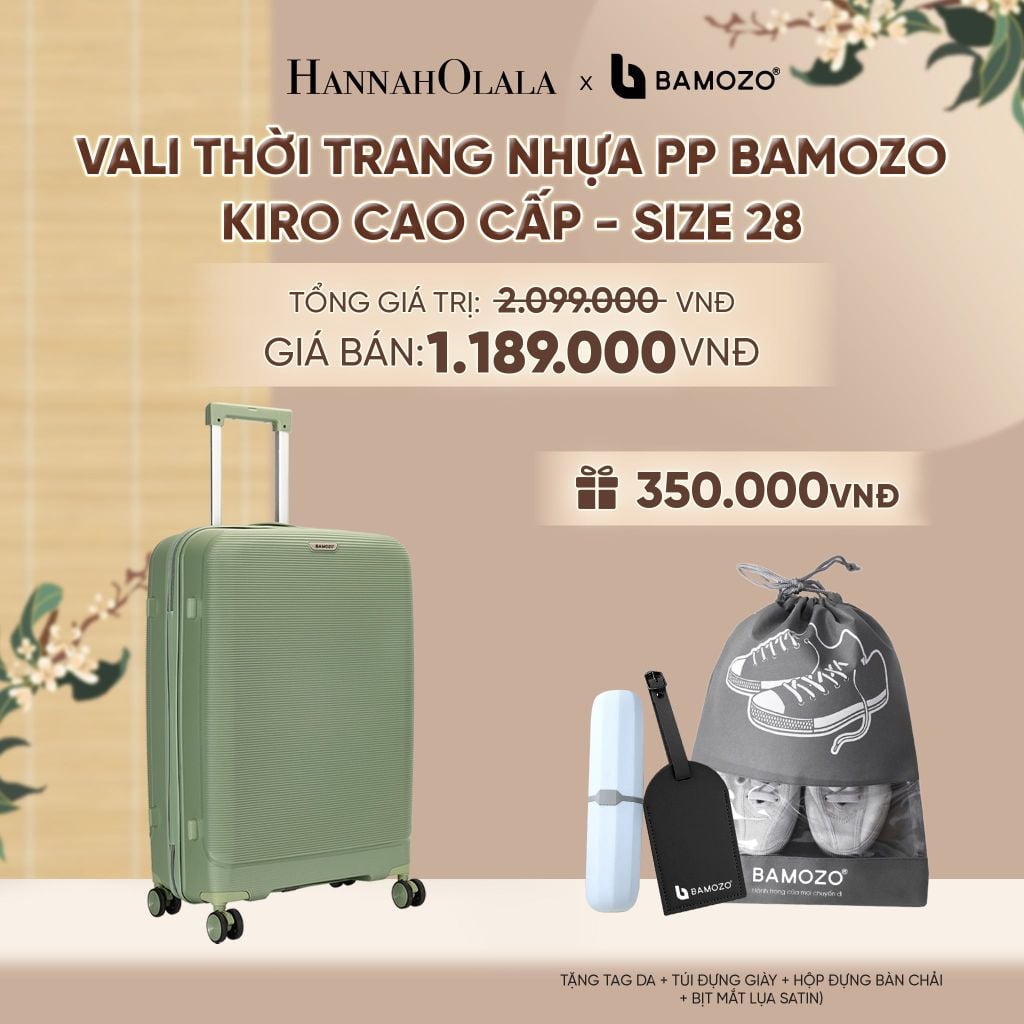  VALI BAMOZO KIRO NHỰA PP CAO CẤP CHỐNG VỠ, CHỐNG RẠCH (TẶNG TAG DA + TÚI ĐỰNG GIÀY + HỘP ĐỰNG BÀN CHẢI + BỊT MẮT LỤA SATIN) - A2582 