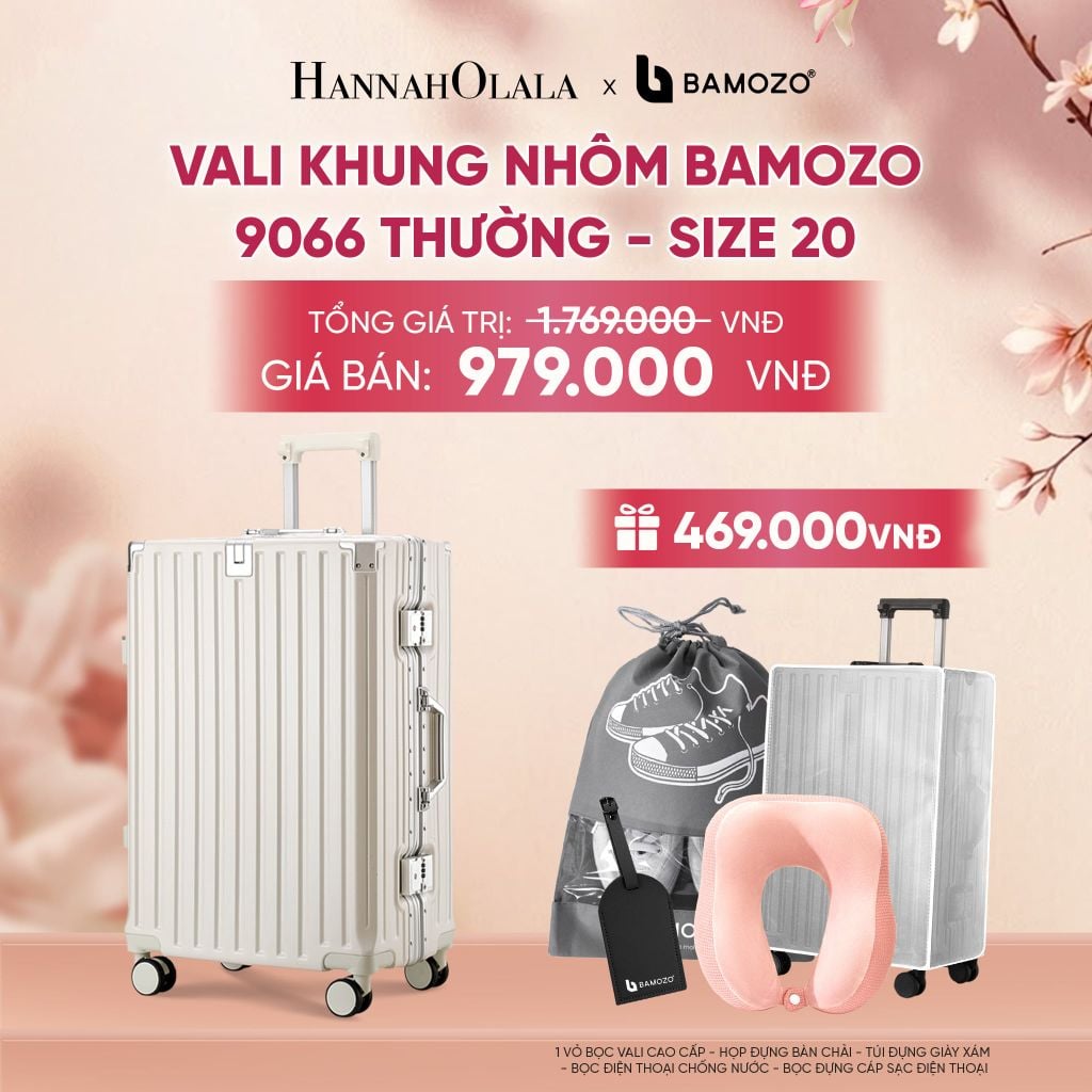  VALI BAMOZO KHUNG NHÔM 9066 BẢN THƯỜNG (TẶNG BỌC VALI TRONG SUỐT + TAG HÀNH LÝ DA + TÚI ĐỰNG GIÀY + GỐI CHỮ U THƯỜNG) - A1606 