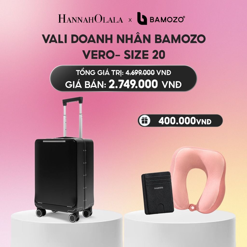  VALI DOANH NHÂN BAMOZO VERO KHUNG NHÔM CAO CẤP (TẶNG VÍ THẺ DA CARD HOLDER BAMOZO, GỐI CHỮ U ĐỠ CỔ)_A2228 