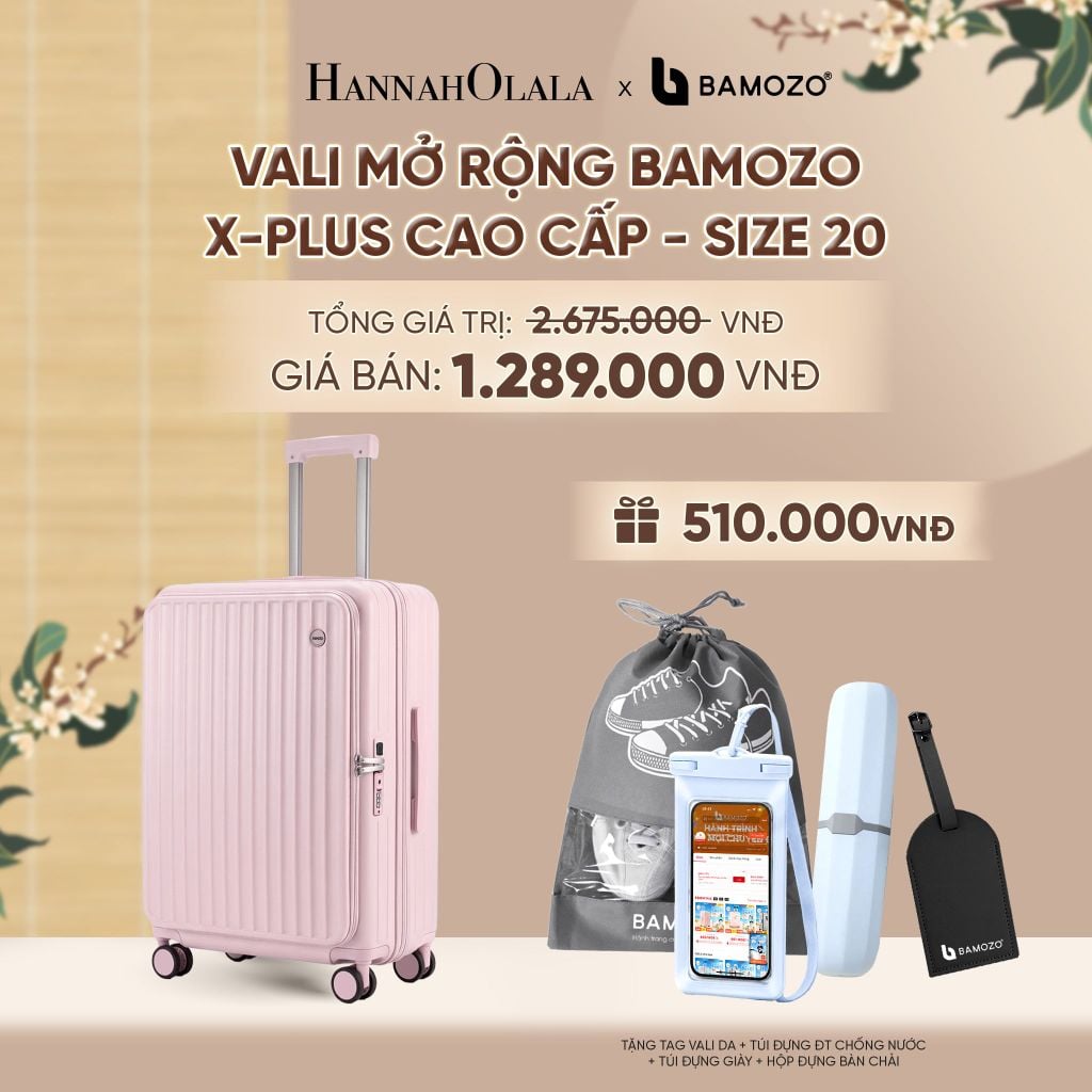  VALI MỞ RỘNG BAMOZO X-PLUS TĂNG 15% SỨC CHỨA, NHỰA PC NGUYÊN KHỐI ( (TẶNG TAG VALI DA + TÚI ĐỰNG ĐT CHỐNG NƯỚC + TÚI ĐỰNG GIÀY + HỘP ĐỰNG BÀN CHẢI) - A2595 