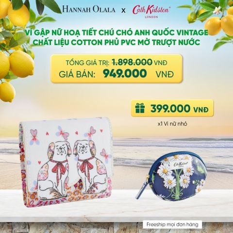  VÍ GẬP NỮ CATH KIDSTON HOẠ TIẾT CHÚ CHÓ ANH QUỐC VINTAGE CHẤT LIỆU COTTON PHỦ PVC MỜ TRƯỢT NƯỚC - A1116 