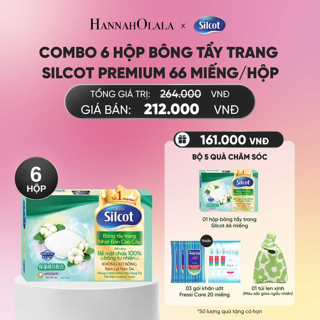  COMBO 6 HỘP BÔNG TRANG ĐIỂM (BÔNG TẨY TRANG) CAO CẤP SILCOT PREMIUM 66 MIẾNG/HỘP_A527 