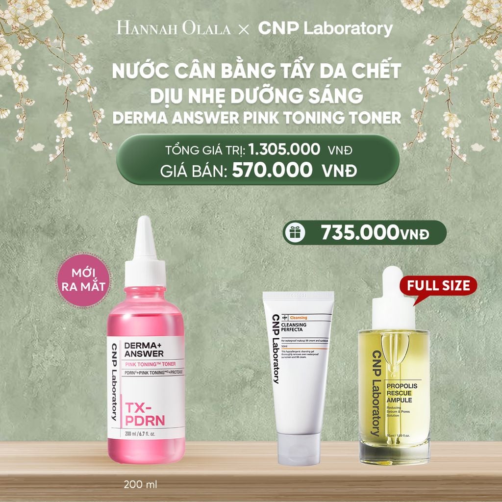  DEAL53: MỚI RA MẮT - NƯỚC CÂN BẰNG TẨY DA CHẾT DỊU NHẸ DƯỠNG SÁNG CNP DERMA ANSWER PINK TONING TONER 200ML 