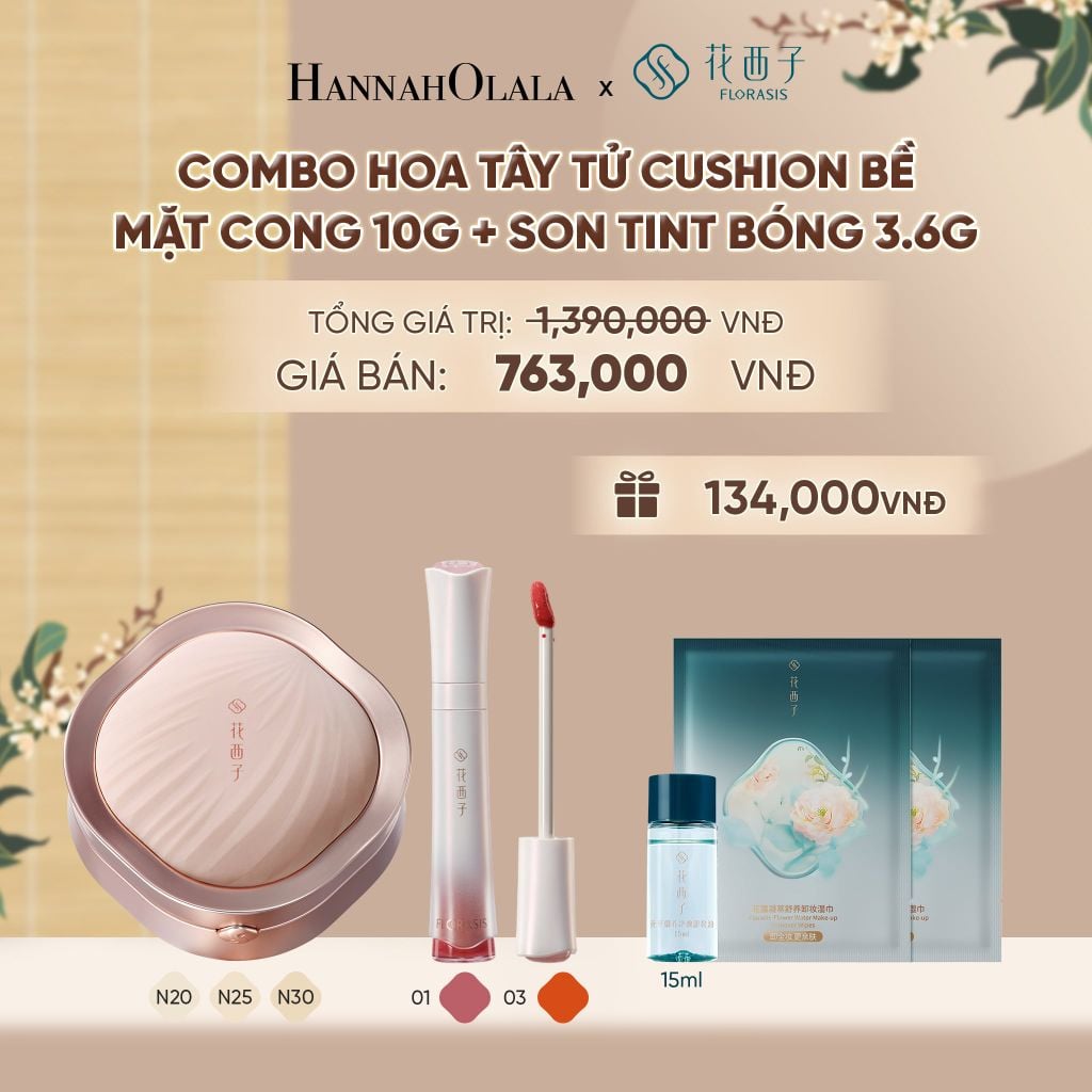  COMBO HOA TÂY TỬ CUSHION BỀ MẶT CONG 10G + SON TINT BÓNG 3.6G - A150 