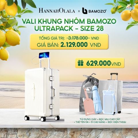  VALI BAMOZO KHUNG NHÔM ULTRAPACK CAO CẤP (TẶNG BỌC VALI CC TRONG SUỐT + THẺ TAG DA CHỐNG THẤT LẠC + TÚI ĐỰNG GIÀY) - DEAL 4 