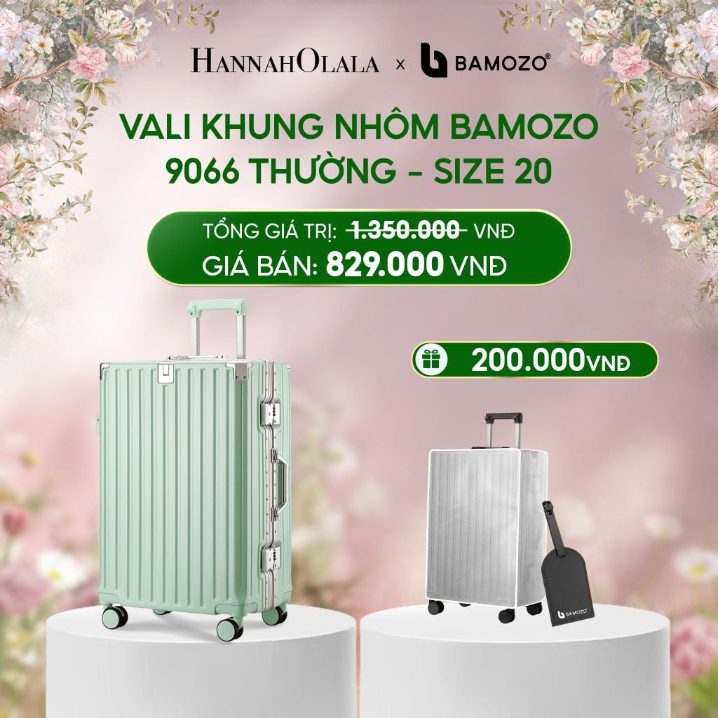  E1509_DEAL 3: VALI BAMOZO KHUNG NHÔM 9066 BẢN THƯỜNG (TẶNG BỌC VALI TRONG SUỐT + TAG HÀNH LÝ DA) 