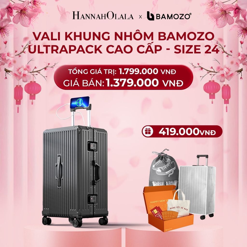  DEAL 4: VALI BAMOZO KHUNG NHÔM ULTRAPACK CAO CẤP (TẶNG BỌC VALI CC TRONG SUỐT + HỘP QUÀ TẾT + TÚI ĐỰNG GIÀY 