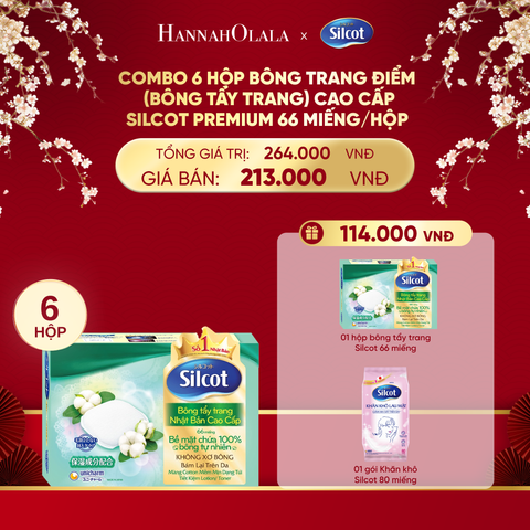  DEAL 4: COMBO 6 HỘP BÔNG TRANG ĐIỂM (BÔNG TẨY TRANG) CAO CẤP SILCOT PREMIUM 66 MIẾNG/HỘP 