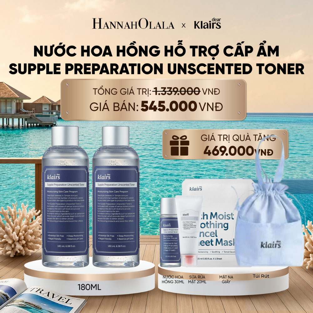  COMBO 2 DEAR, KLAIRS NƯỚC HOA HỒNG SUPPLE PREPARATION UNSCENTED TONER 180ML_ D137 