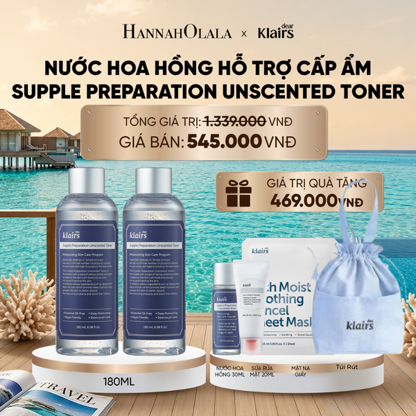 COMBO 2 DEAR, KLAIRS NƯỚC HOA HỒNG SUPPLE PREPARATION UNSCENTED TONER 180ML_ D137 
