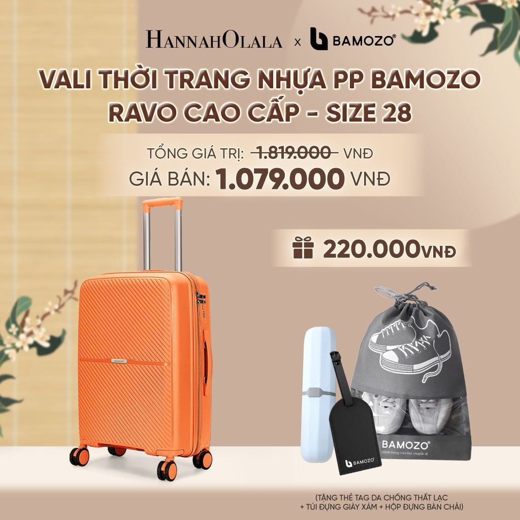  VALI BAMOZO RAVO NHỰA PP CAO CẤP CHỐNG VỠ (TẶNG THẺ TAG DA CHỐNG THẤT LẠC + TÚI ĐỰNG GIÀY XÁM + HỘP ĐỰNG BÀN CHẢI) - A2567 