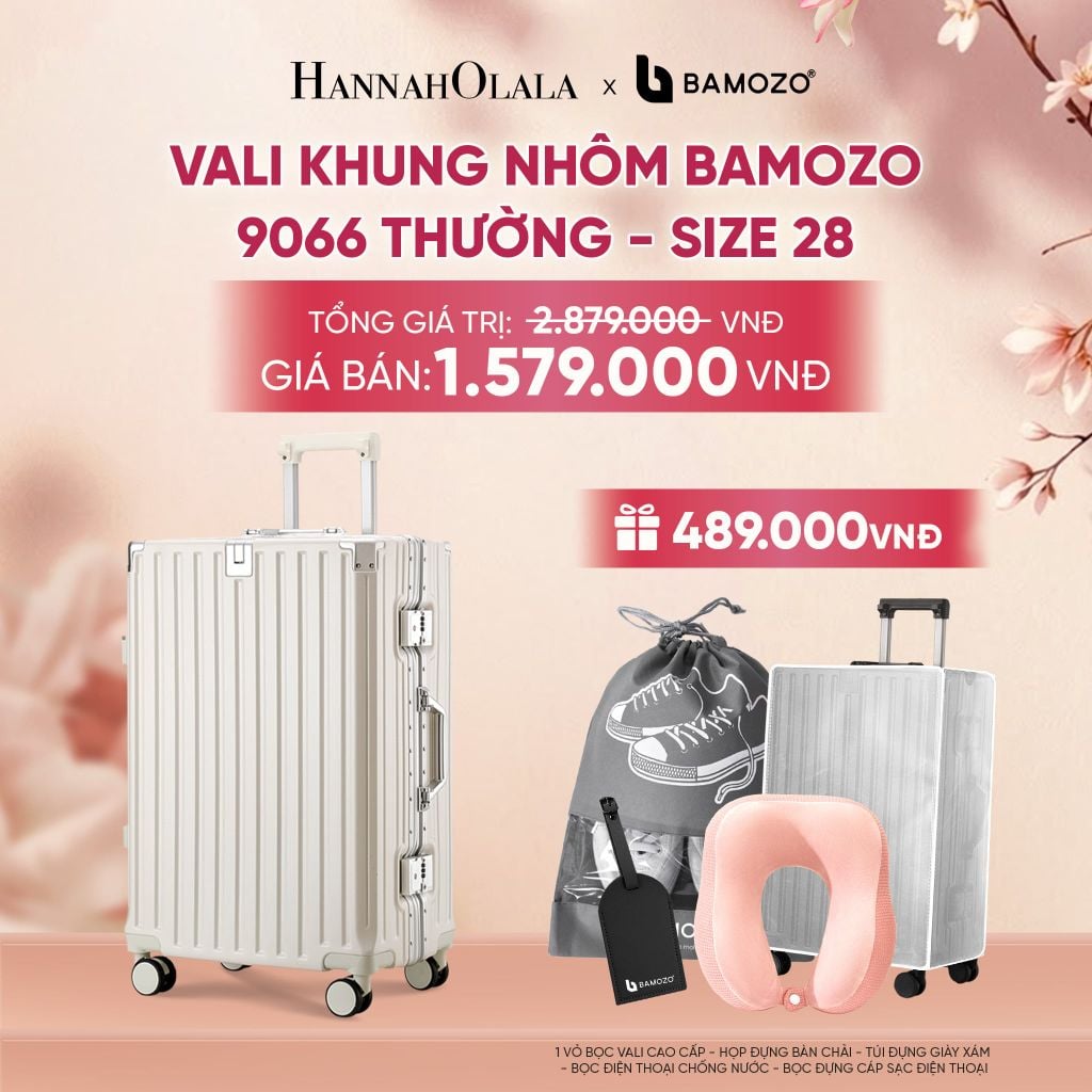  VALI BAMOZO KHUNG NHÔM 9066 BẢN THƯỜNG (TẶNG BỌC VALI TRONG SUỐT + TAG HÀNH LÝ DA + TÚI ĐỰNG GIÀY + GỐI CHỮ U THƯỜNG) - A1606 