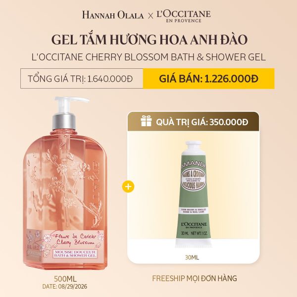  DEAL 4A: GEL TẮM HƯƠNG HOA ANH ĐÀO L'OCCITANE CHERRY BLOSSOM BATH & SHOWER GEL 500ML 