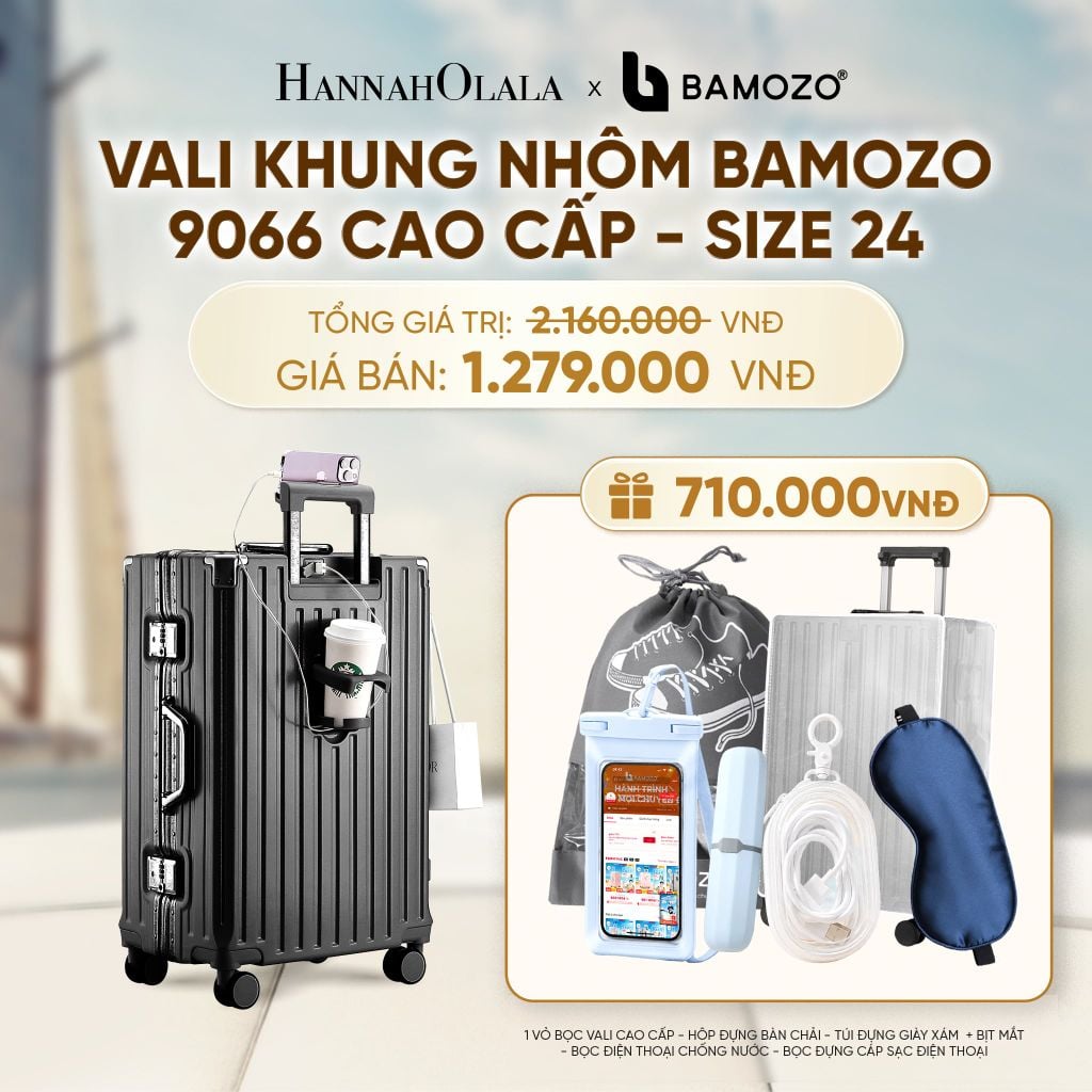  VALI BAMOZO KHUNG NHÔM 9066 BẢN CAO CẤP (TẶNG BỌC VALI CC TRONG SUỐT + HỘP ĐỰNG BÀN CHẢI + TÚI ĐỰNG GIÀY XÁM + TÚI ĐỰNG ĐT CHỐNG NƯỚC + TÚI ĐỰNG CÁP SẠC) - A1592 