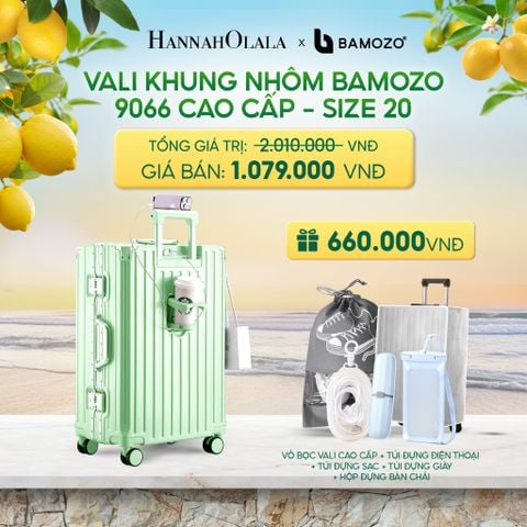  VALI BAMOZO KHUNG NHÔM 9066 BẢN CAO CẤP (TẶNG BỌC VALI CC TRONG SUỐT + HỘP ĐỰNG BÀN CHẢI + TÚI ĐỰNG GIÀY XÁM - DEAL 2 