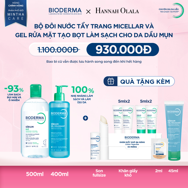  BỘ ĐÔI NƯỚC TẨY TRANG MICELLAR VÀ GEL RỬA MẶT LÀM SẠCH TOÀN DIỆN CHO DA DẦU,MỤN - M05 