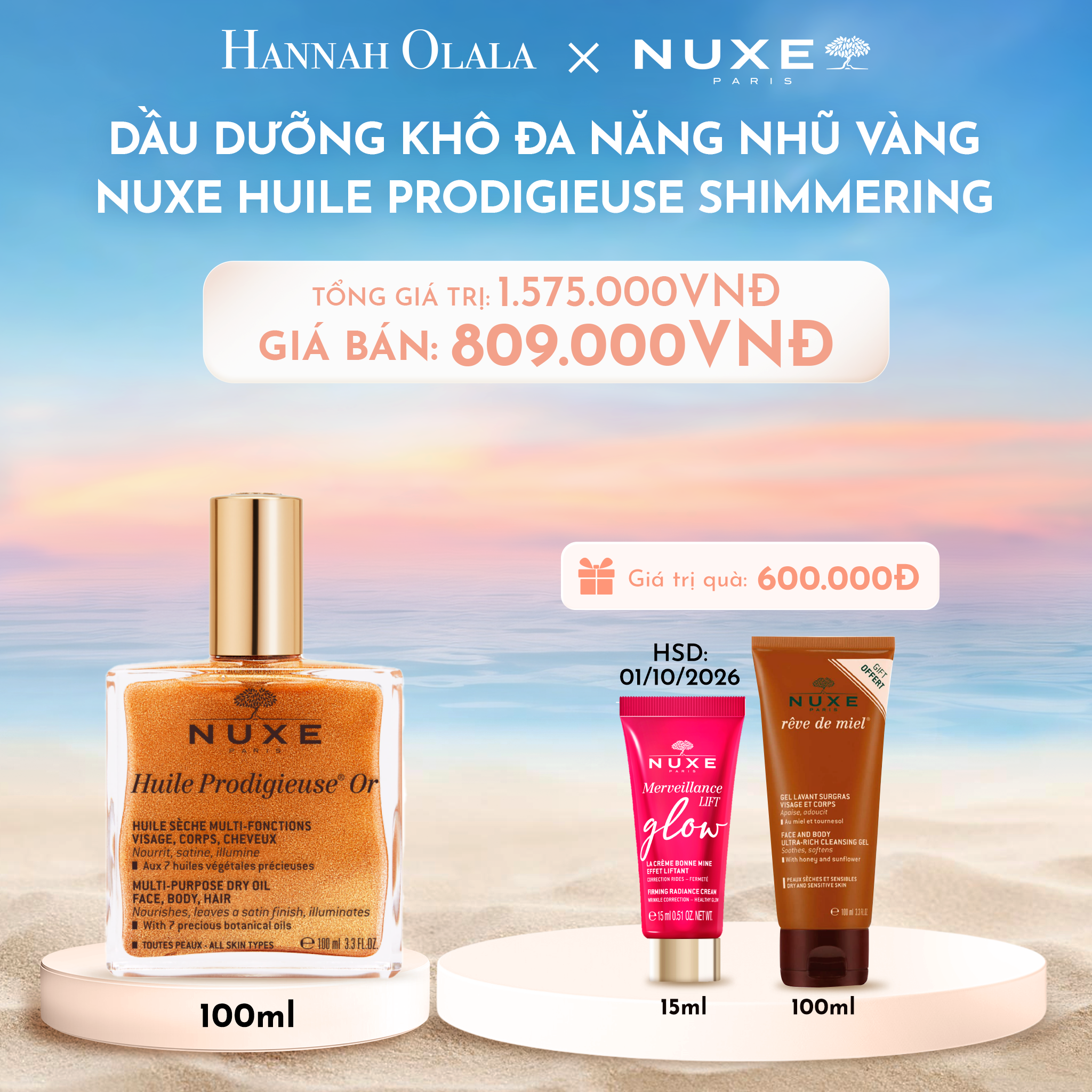  C145_DEAL 5: DẦU DƯỠNG KHÔ ĐA NĂNG NUXE HUILE PRODIGIEUSE MULTI-PURPOSE DRY OIL 100ML (CHỌN HƯƠNG) 