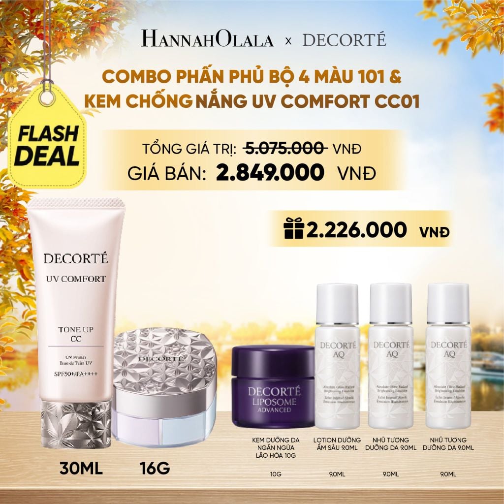  [FLASH DEAL] COMBO PHẤN PHỦ 4 MÀU 101 & KEM CHỐNG NẮNG DECORTÉ UV COMFORT (BẢN MỚI) - E1098 