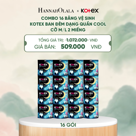  COMBO 16 BĂNG VỆ SINH KOTEX BAN ĐÊM DẠNG QUẦN COOL CỠ M/L 2 MIẾNG 