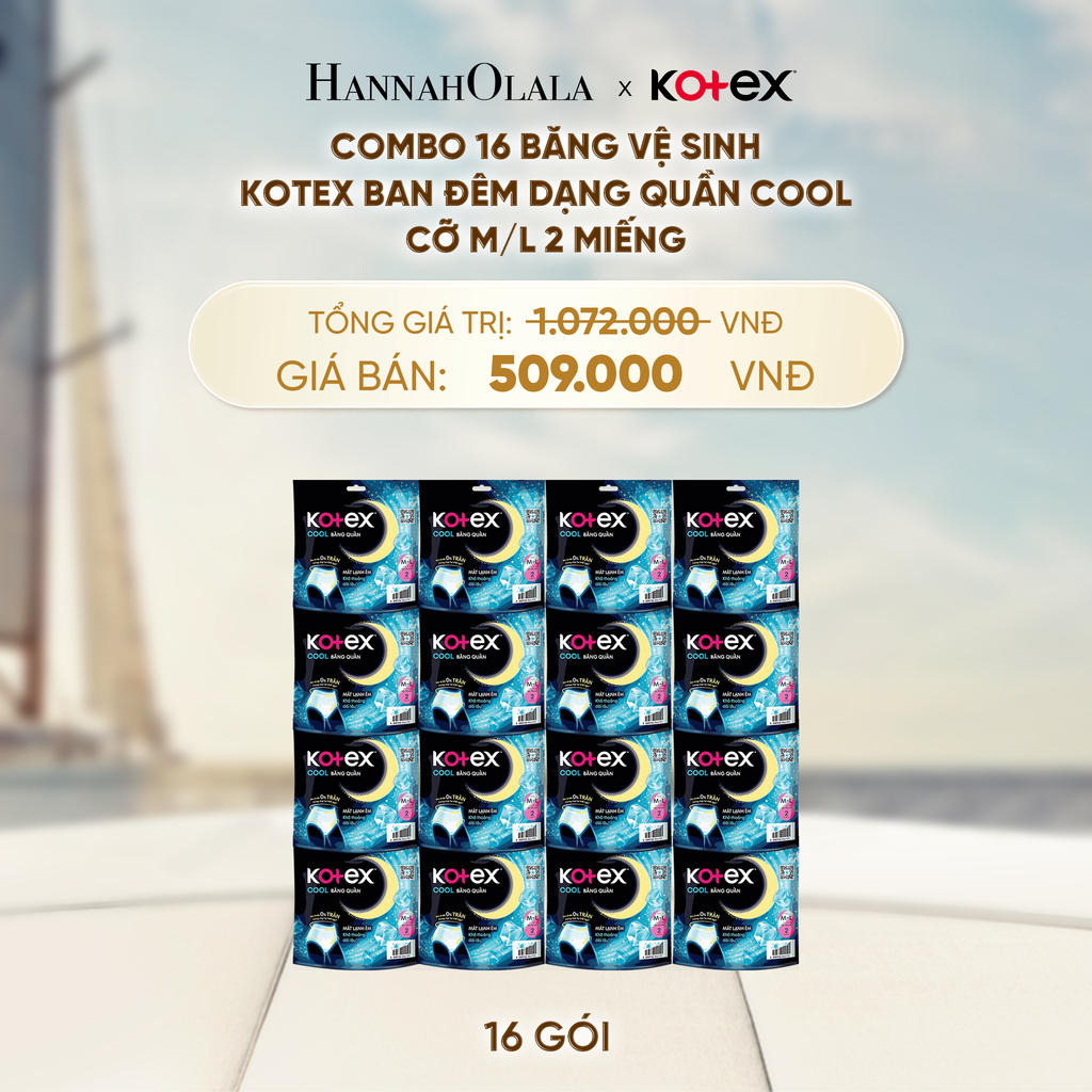  COMBO 16 BĂNG VỆ SINH KOTEX BAN ĐÊM DẠNG QUẦN COOL CỠ M/L 2 MIẾNG - A124 