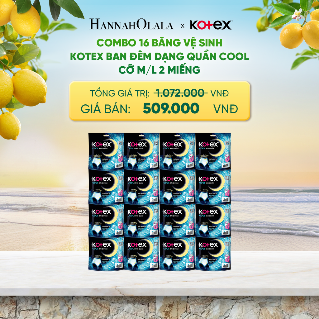  COMBO 16 BĂNG VỆ SINH KOTEX BAN ĐÊM DẠNG QUẦN COOL CỠ M/L 2 MIẾNG - A776 