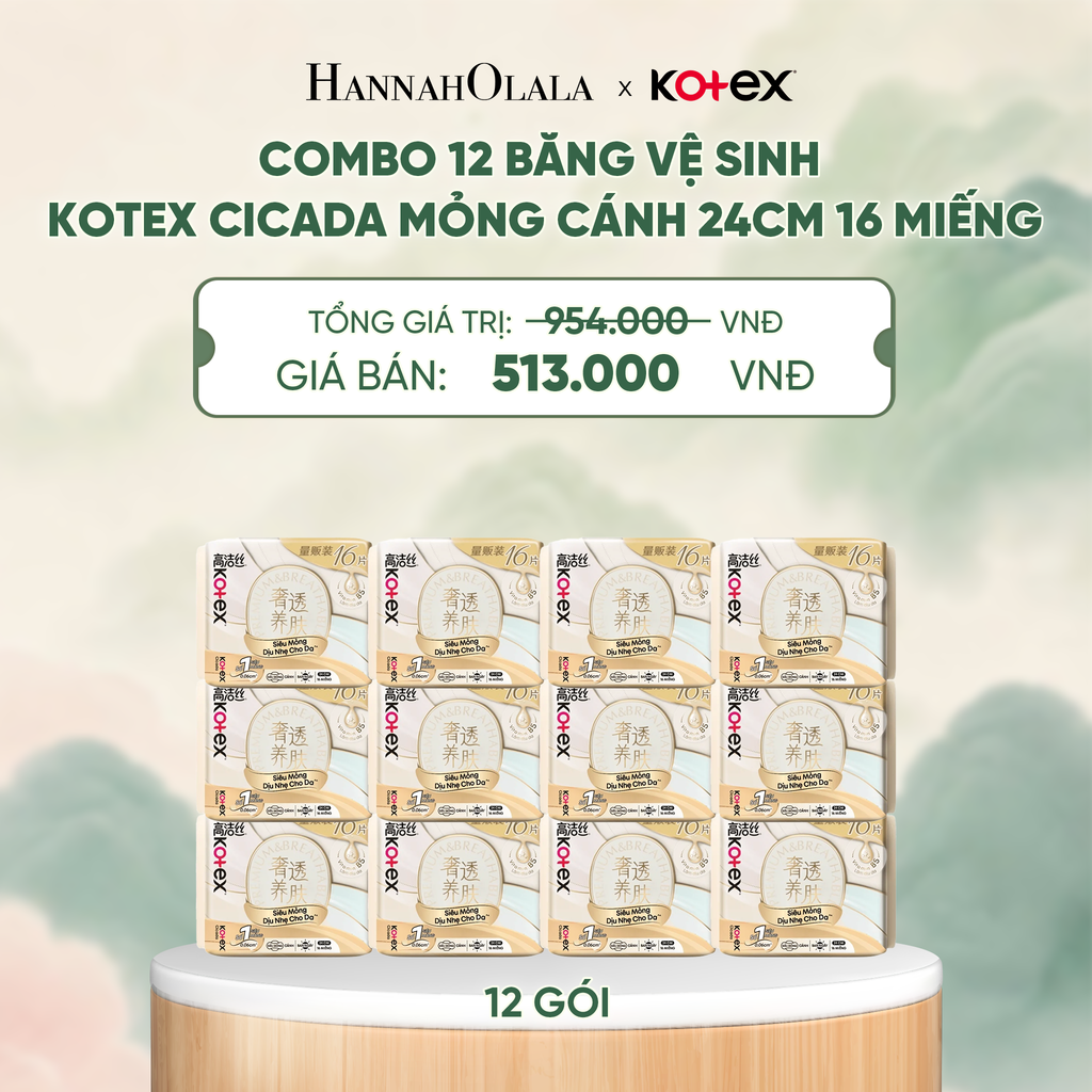  COMBO 12 BĂNG VỆ SINH KOTEX CICADA MỎNG CÁNH 24CM 16 MIẾNG - A288 