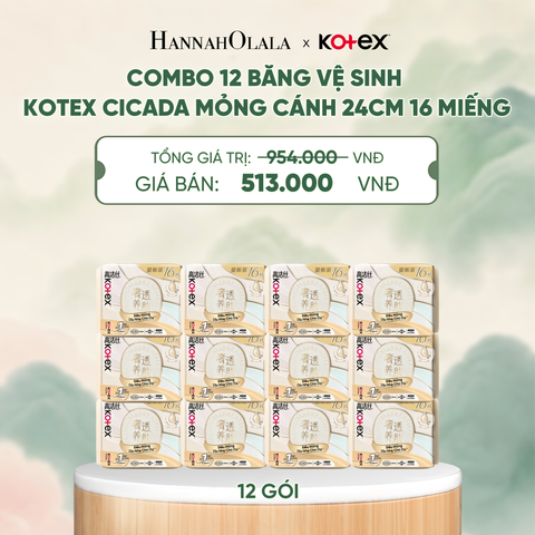  COMBO 12 BĂNG VỆ SINH KOTEX CICADA MỎNG CÁNH 24CM 16 MIẾNG 