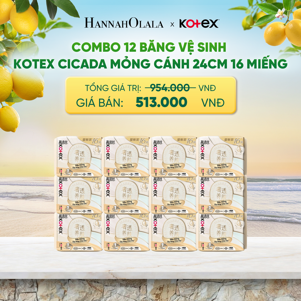  COMBO 12 BĂNG VỆ SINH KOTEX CICADA MỎNG CÁNH 24CM 16 MIẾNG - A769 