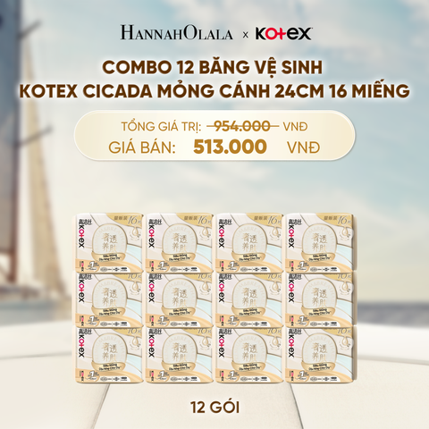  COMBO 12 BĂNG VỆ SINH KOTEX CICADA MỎNG CÁNH 24CM 16 MIẾNG - A117 