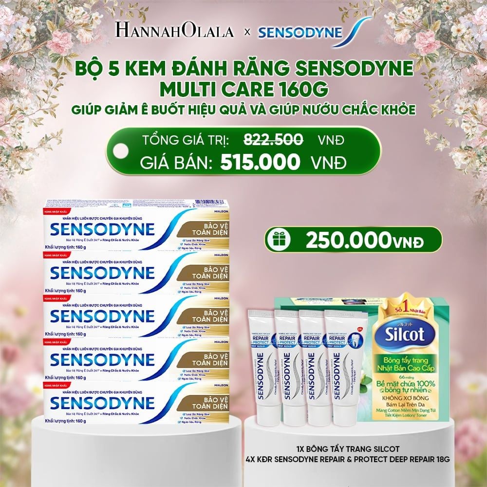  E470_DEAL 10: BỘ 5 KEM ĐÁNH RĂNG SENSODYNE MULTI CARE 160G GIÚP GIẢM Ê BUỐT HIỆU QUẢ VÀ GIÚP NƯỚU CHẮC KHỎE 