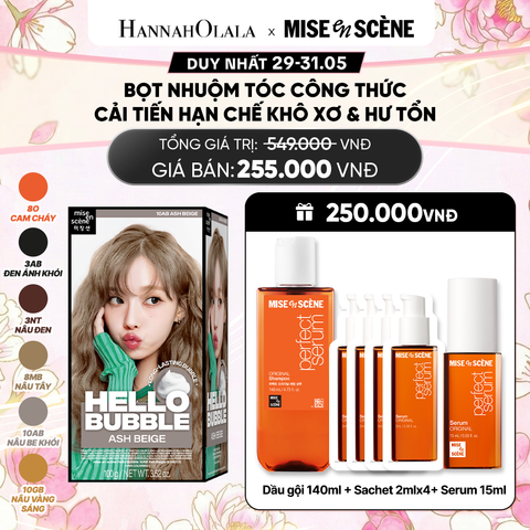  NHUỘM TÓC TẠI NHÀ MISE EN SCÈNE HELLO BUBBLE 100G DẠNG BỌT KEM, CÔNG THỨC CẢI TIẾN MỚI HẠN CHẾ KHÔ XƠ VÀ HƯ TỔN 