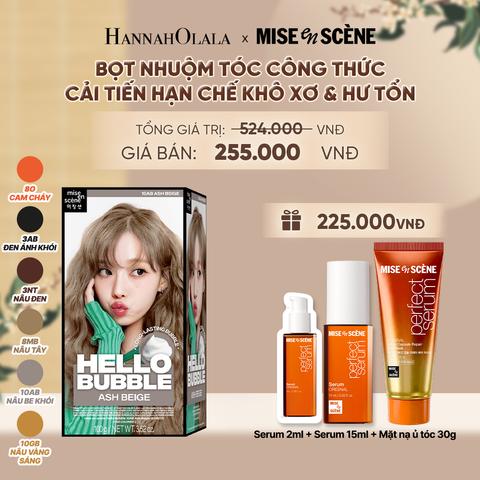  NHUỘM TÓC TẠI NHÀ MISE EN SCÈNE HELLO BUBBLE 100G DẠNG BỌT KEM CÔNG THỨC CẢI TIẾN MỚI HẠN CHẾ KHÔ XƠ VÀ HƯ TỔN - A596 