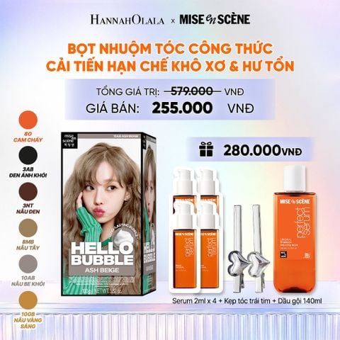  DEAL 5: NHUỘM TÓC TẠI NHÀ MISE EN SCÈNE HELLO BUBBLE 100G DẠNG BỌT KEM CÔNG THỨC CẢI TIẾN MỚI HẠN CHẾ KHÔ XƠ VÀ HƯ TỔN 