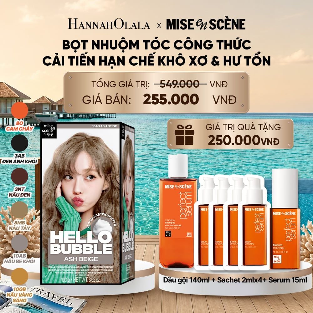  NHUỘM TÓC TẠI NHÀ MISE EN SCÈNE HELLO BUBBLE 100G DẠNG BỌT KEM, CÔNG THỨC CẢI TIẾN MỚI HẠN CHẾ KHÔ XƠ VÀ HƯ TỔN 