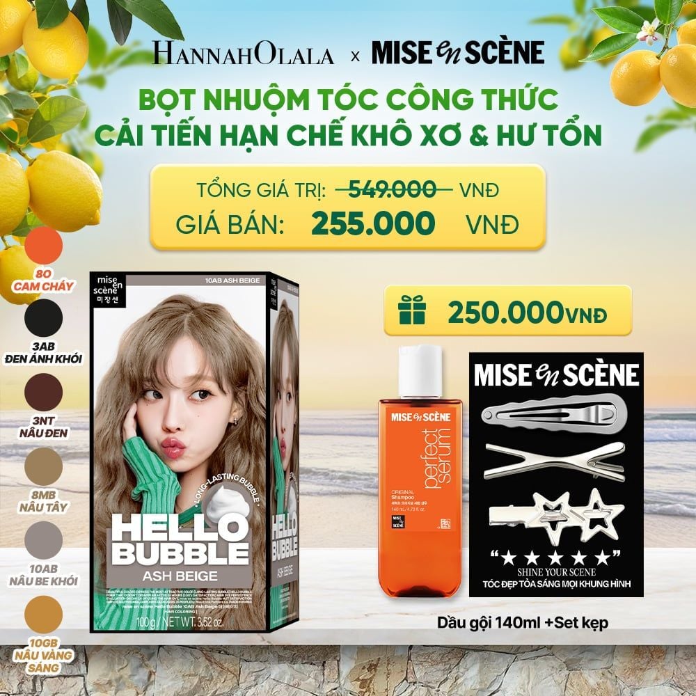  NHUỘM TÓC TẠI NHÀ MISE EN SCÈNE HELLO BUBBLE 100G DẠNG BỌT KEM CÔNG THỨC CẢI TIẾN MỚI HẠN CHẾ KHÔ XƠ VÀ HƯ TỔN 